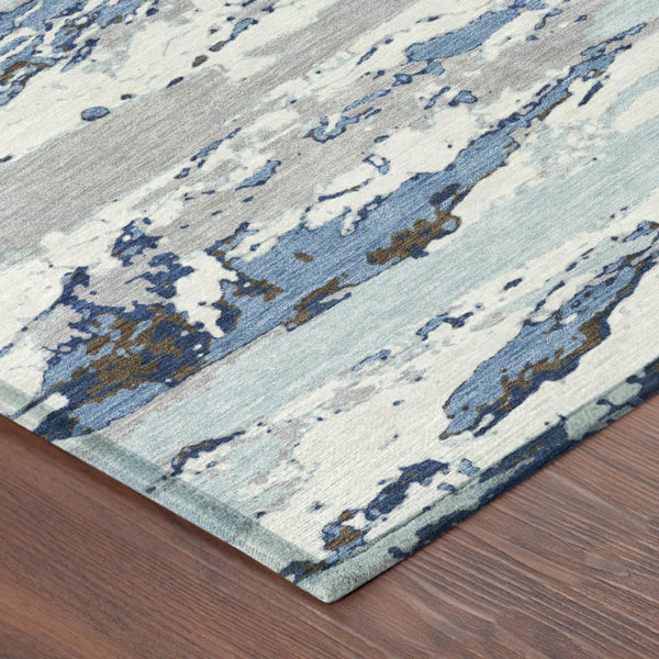 5 X 8 Abstract Sky Blue Washable Polyester Rug for Indoor Outdoor Living Spaces
