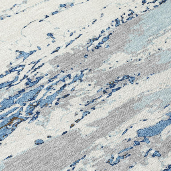 5 X 8 Abstract Sky Blue Washable Polyester Rug for Indoor Outdoor Living Spaces
