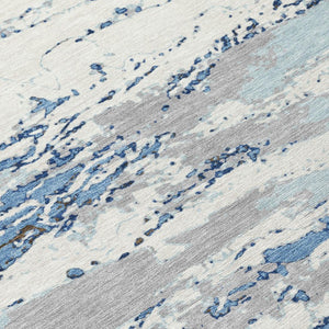 9 X 12 Abstract Blue Washable Polyester Area Rug for Indoor Outdoor Living Spaces