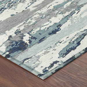 8 Ft X 10 Ft Teal Ivory Abstract Polyester Indoor Outdoor Washable Area Rug