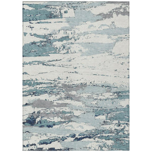 HomeRoots 9 X 12 Teal Ivory Abstract Polyester Rug Stain Resistant Indoor Outdoor Use 740327
