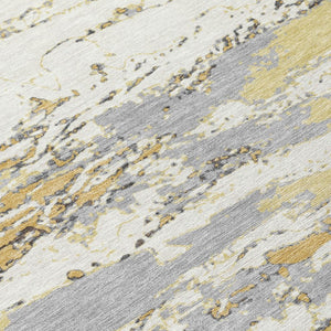 8 X 10 Wheat Gold Abstract Polyester Area Rug Washable Stain Resistant Patio