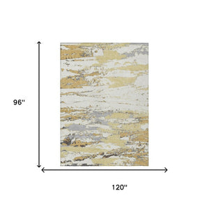 8 X 10 Wheat Gold Abstract Polyester Area Rug Washable Stain Resistant Patio