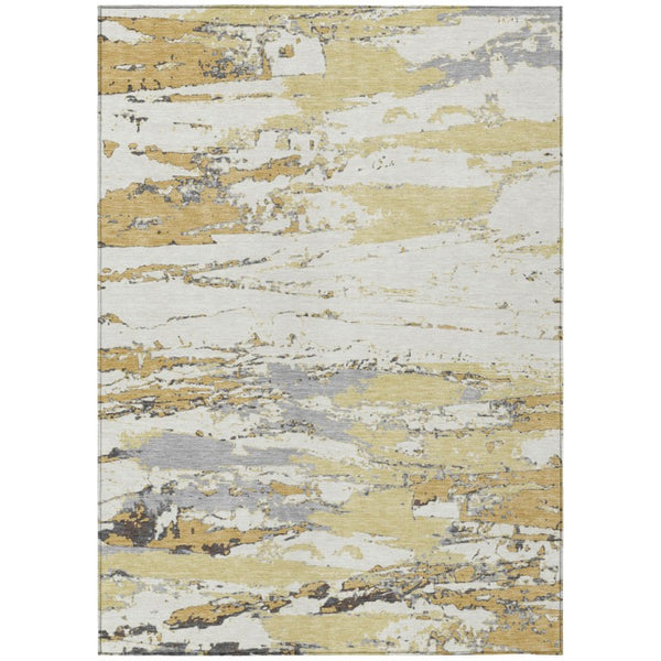 HomeRoots 10 X 14 Abstract Wheat Gold Polyester Area Rug Washable Stain Resistant Indoor Outdoor 740334