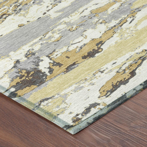 10 X 14 Abstract Wheat Gold Polyester Area Rug Washable Stain Resistant Indoor Outdoor