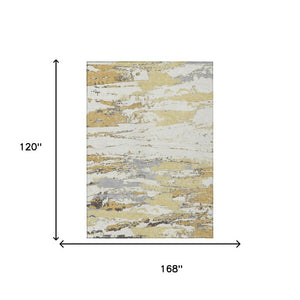 10 X 14 Abstract Wheat Gold Polyester Area Rug Washable Stain Resistant Indoor Outdoor