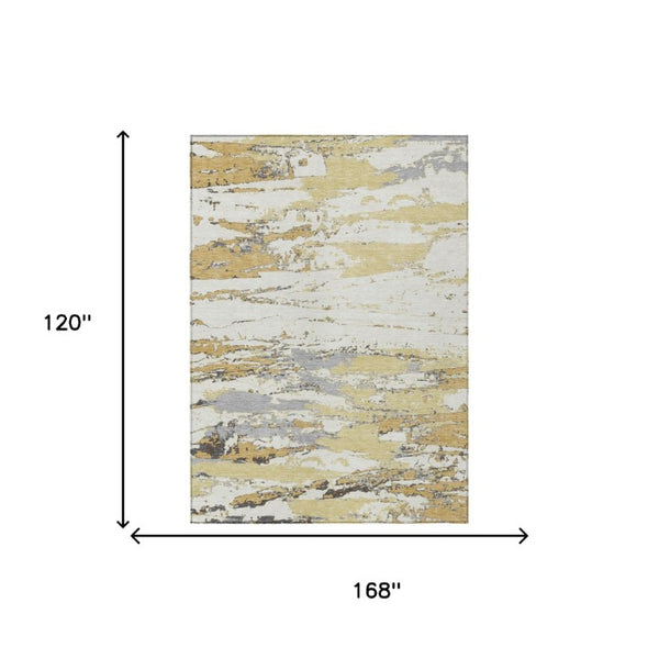 10 X 14 Abstract Wheat Gold Polyester Area Rug Washable Stain Resistant Indoor Outdoor