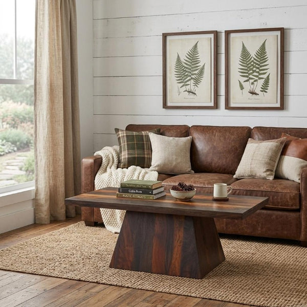 51 Inch Solid Wood Pedestal Coffee Table Rich Dark Finish Living Room Centerpiece