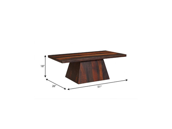 51 Inch Solid Wood Pedestal Coffee Table Rich Dark Finish Living Room Centerpiece
