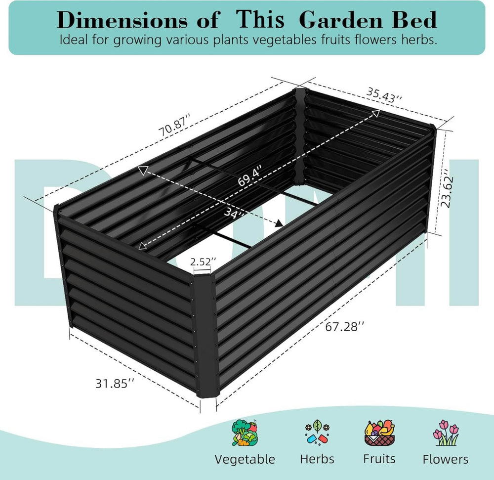 English Elm 6x3x1.5ft Galvanized Steel Raised Garden Bed Deep Root Planter for Yard Vegetables Dark Gray W1859P430206