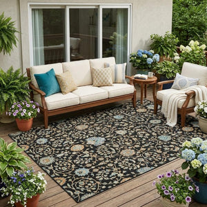 5 X 8 Floral Polyester Indoor Outdoor Rug Stain Resistant for Patio or Living Room
