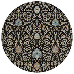 HomeRoots 8 Foot Round Floral Polyester Area Rug Washable Indoor Outdoor Pet Friendly 740346