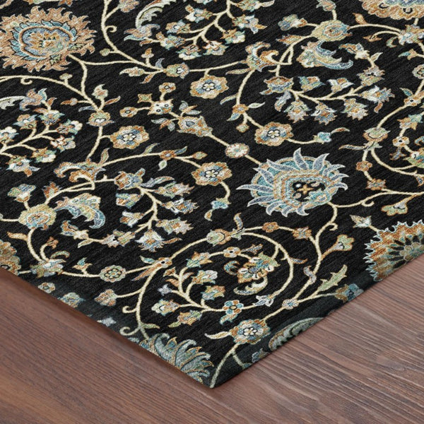 8 Foot Round Floral Polyester Area Rug Washable Indoor Outdoor Pet Friendly