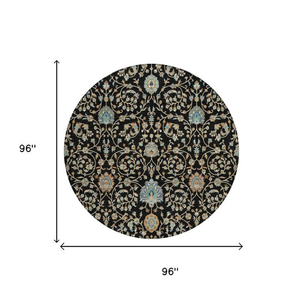 8 Foot Round Floral Polyester Area Rug Washable Indoor Outdoor Pet Friendly