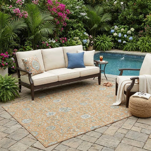 5x8 Copper Floral Polyester Area Rug Stain Resistant for Patio Porch or Living Room
