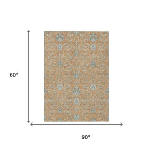 5x8 Copper Floral Polyester Area Rug Stain Resistant for Patio Porch or Living Room