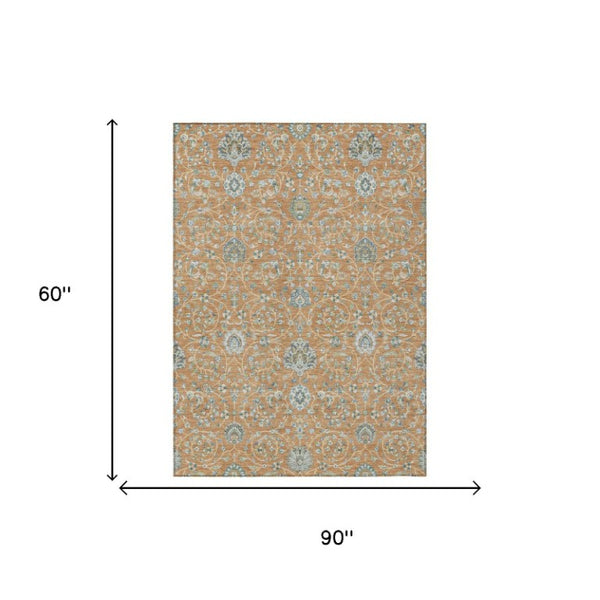 5x8 Copper Floral Polyester Area Rug Stain Resistant for Patio Porch or Living Room