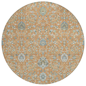 HomeRoots 8 Ft Round Floral Polyester Area Rug Stain Resistant Washable Indoor Outdoor Use 740358