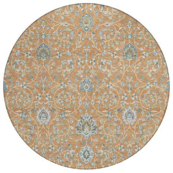 HomeRoots 8 Ft Round Floral Polyester Area Rug Stain Resistant Washable Indoor Outdoor Use 740358
