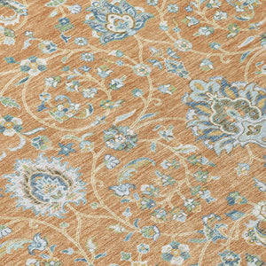 8 Ft Round Floral Polyester Area Rug Stain Resistant Washable Indoor Outdoor Use