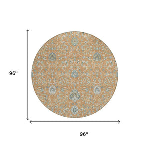 8 Ft Round Floral Polyester Area Rug Stain Resistant Washable Indoor Outdoor Use