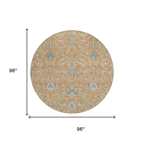 8 Ft Round Floral Polyester Area Rug Stain Resistant Washable Indoor Outdoor Use