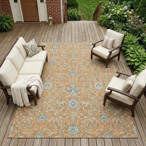 10 X 14 Floral Polyester Area Rug Washable Stain Resistant Patio Porch Living Room