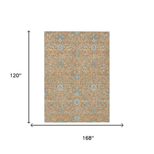 10 X 14 Floral Polyester Area Rug Washable Stain Resistant Patio Porch Living Room