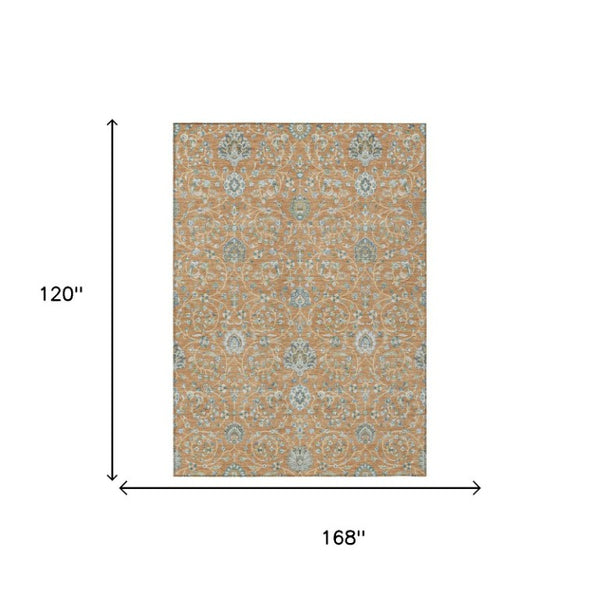 10 X 14 Floral Polyester Area Rug Washable Stain Resistant Patio Porch Living Room