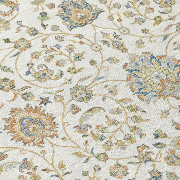 5x8 Ivory Khaki Floral Polyester Area Rug Washable Stain Resistant Indoor Outdoor Patio