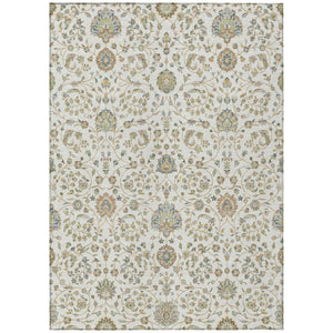 HomeRoots 8x10 Ivory Khaki Floral Polyester Area Rug Stain Resistant for Patio and Living Room 740365