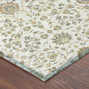 9 X 12 Ivory Khaki Floral Polyester Area Rug Washable for Patio Porch or Living Room