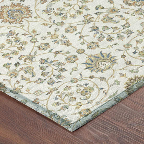 9 X 12 Ivory Khaki Floral Polyester Area Rug Washable for Patio Porch or Living Room