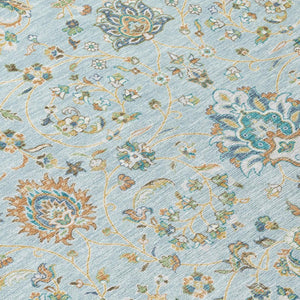 5x8 Sky Blue Floral Polyester Area Rug Washable Stain Resistant Indoor Outdoor Patio