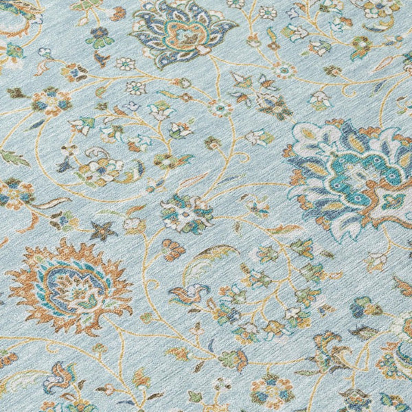 5x8 Sky Blue Floral Polyester Area Rug Washable Stain Resistant Indoor Outdoor Patio