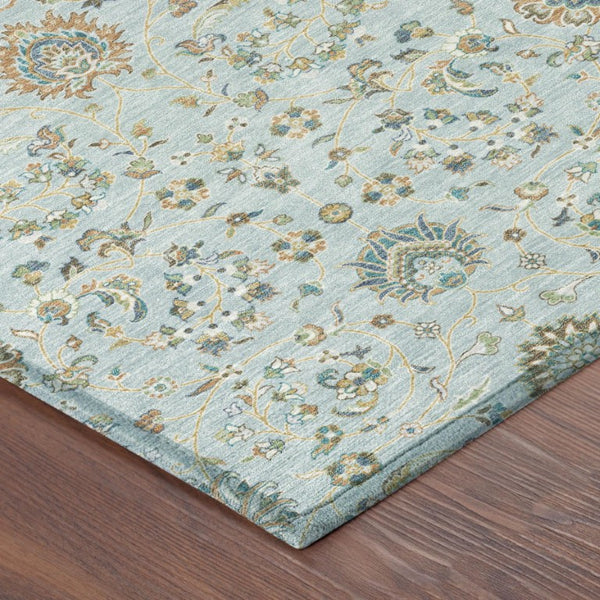 8 Ft Round Floral Polyester Area Rug Sky Blue Washable for Patio or Family Room