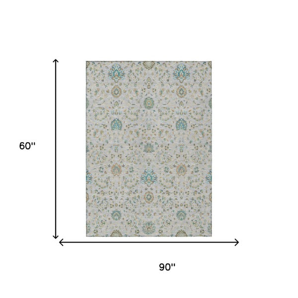 5x8 Floral Polyester Area Rug Indoor Outdoor Washable Stain Resistant Patio Decor