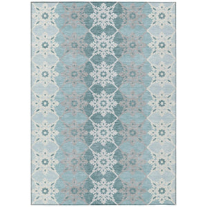 HomeRoots 8 X 10 Aqua Teal Floral Medallion Polyester Washable Rug for Indoor Outdoor Use 740383