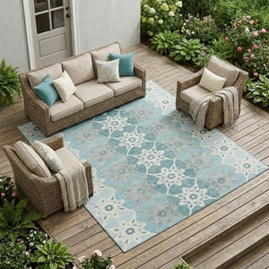 10 X 14 Floral Medallion Polyester Area Rug Washable for Patio Porch or Living Room