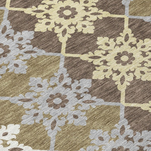 HomeRoots 8 Foot Round Floral Medallion Polyester Rug Stain Resistant Indoor Outdoor Patio 740388