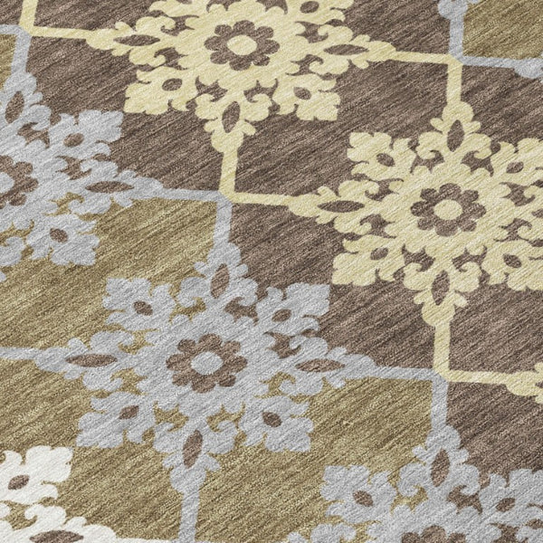 HomeRoots 8 Foot Round Floral Medallion Polyester Rug Stain Resistant Indoor Outdoor Patio 740388
