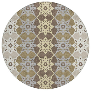 8 Foot Round Floral Medallion Polyester Rug Stain Resistant Indoor Outdoor Patio