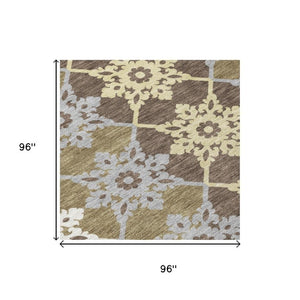 8 Foot Round Floral Medallion Polyester Rug Stain Resistant Indoor Outdoor Patio