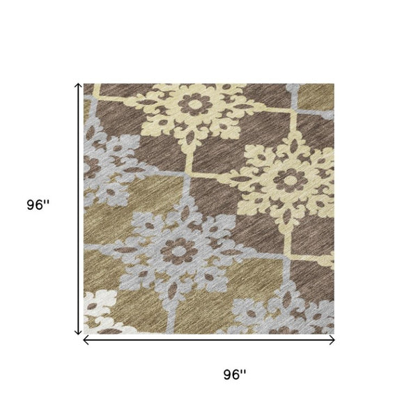 8 Foot Round Floral Medallion Polyester Rug Stain Resistant Indoor Outdoor Patio