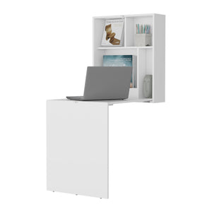 English Elm Aguila Space-Saving Wall-Mounted Drop-Leaf Table in White — Foldable Desk for Small Rooms & Home Office B128P263713