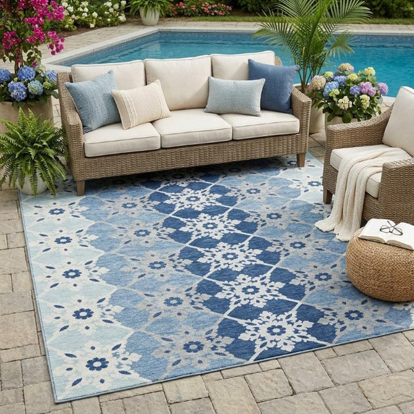 5x8 Washable Polyester Area Rug Floral Medallion Design for Patio or Living Room