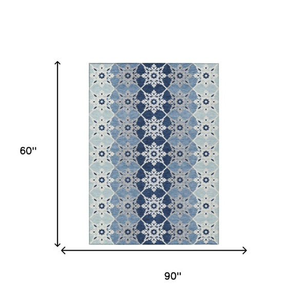 5x8 Washable Polyester Area Rug Floral Medallion Design for Patio or Living Room