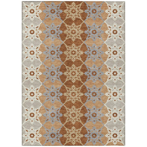 HomeRoots 5x8 Copper Orange Floral Medallion Polyester Area Rug Washable for Indoor Outdoor 740399