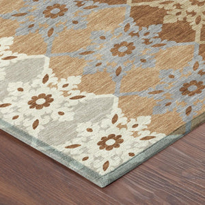 5x8 Copper Orange Floral Medallion Polyester Area Rug Washable for Indoor Outdoor