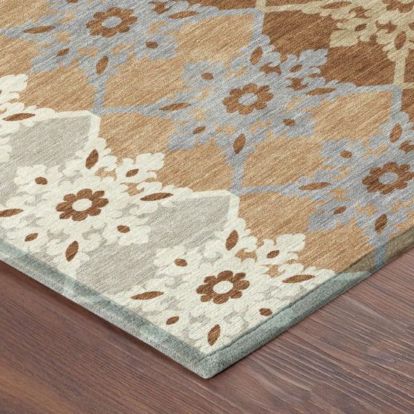 5x8 Copper Orange Floral Medallion Polyester Area Rug Washable for Indoor Outdoor